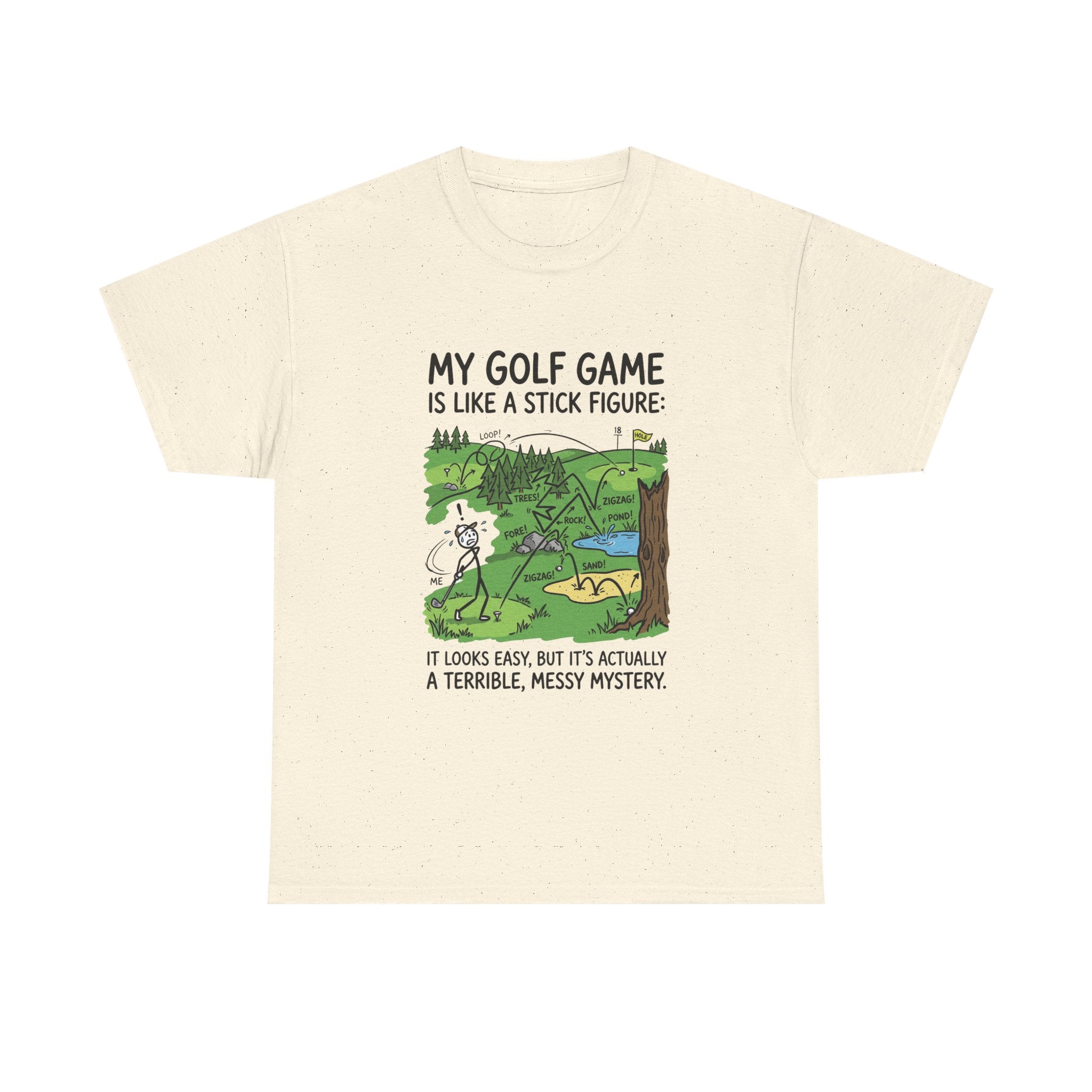 Golf T‑Shirt — "My Golf Game Is Like a Stick Figure" Funny Golfer Gift