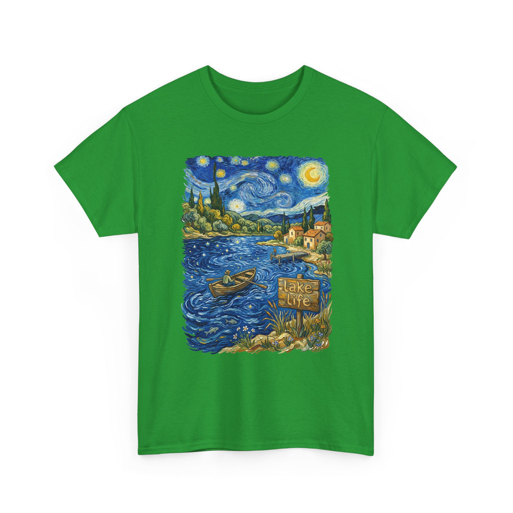 T-Shirt — Van Gogh Night Lake Art Tee (Boat on Starry Night)