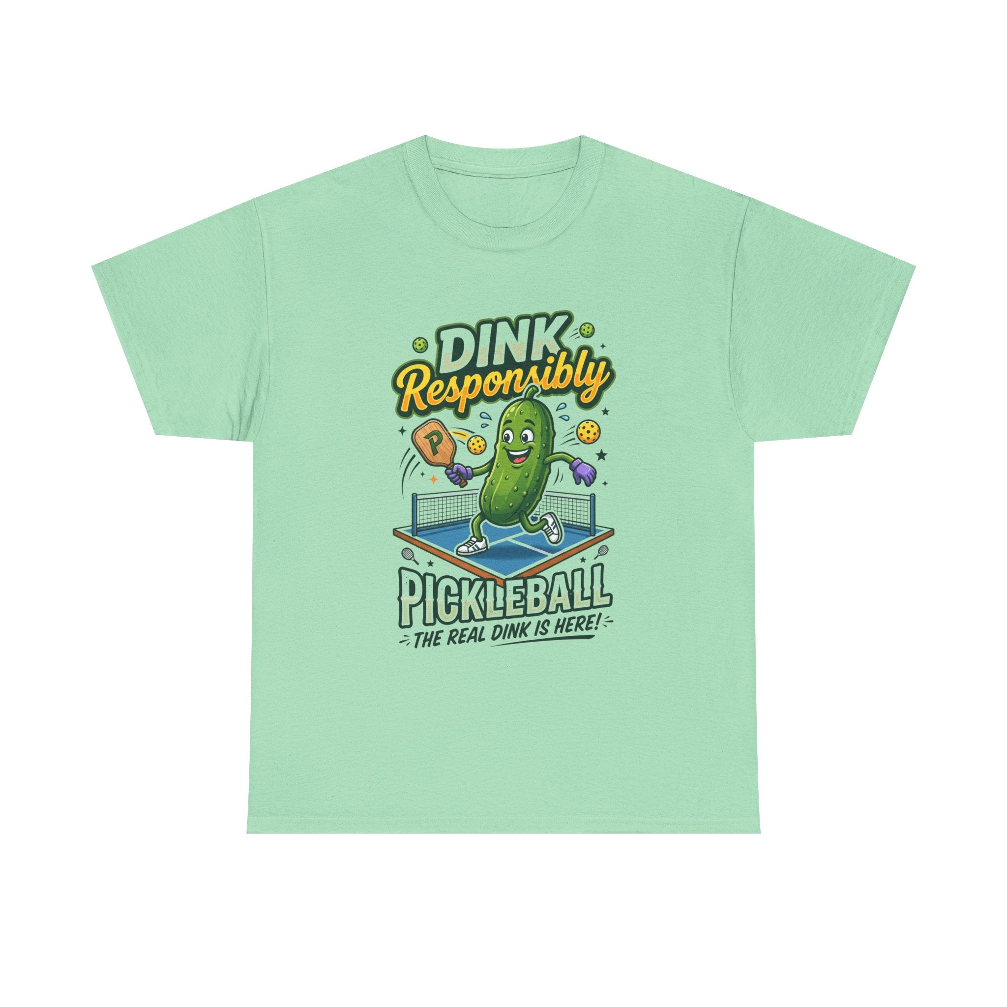 Pickleball T-Shirt — "Dink Responsibly" Funny Pickle Cartoon Tee