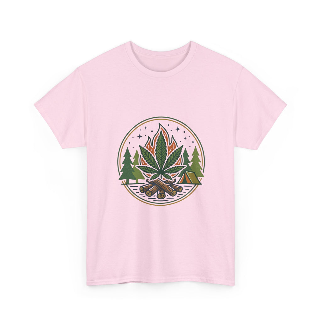 Cannabis Campfire Tee — Outdoor Weed Leaf Forest Graphic T-Shirt