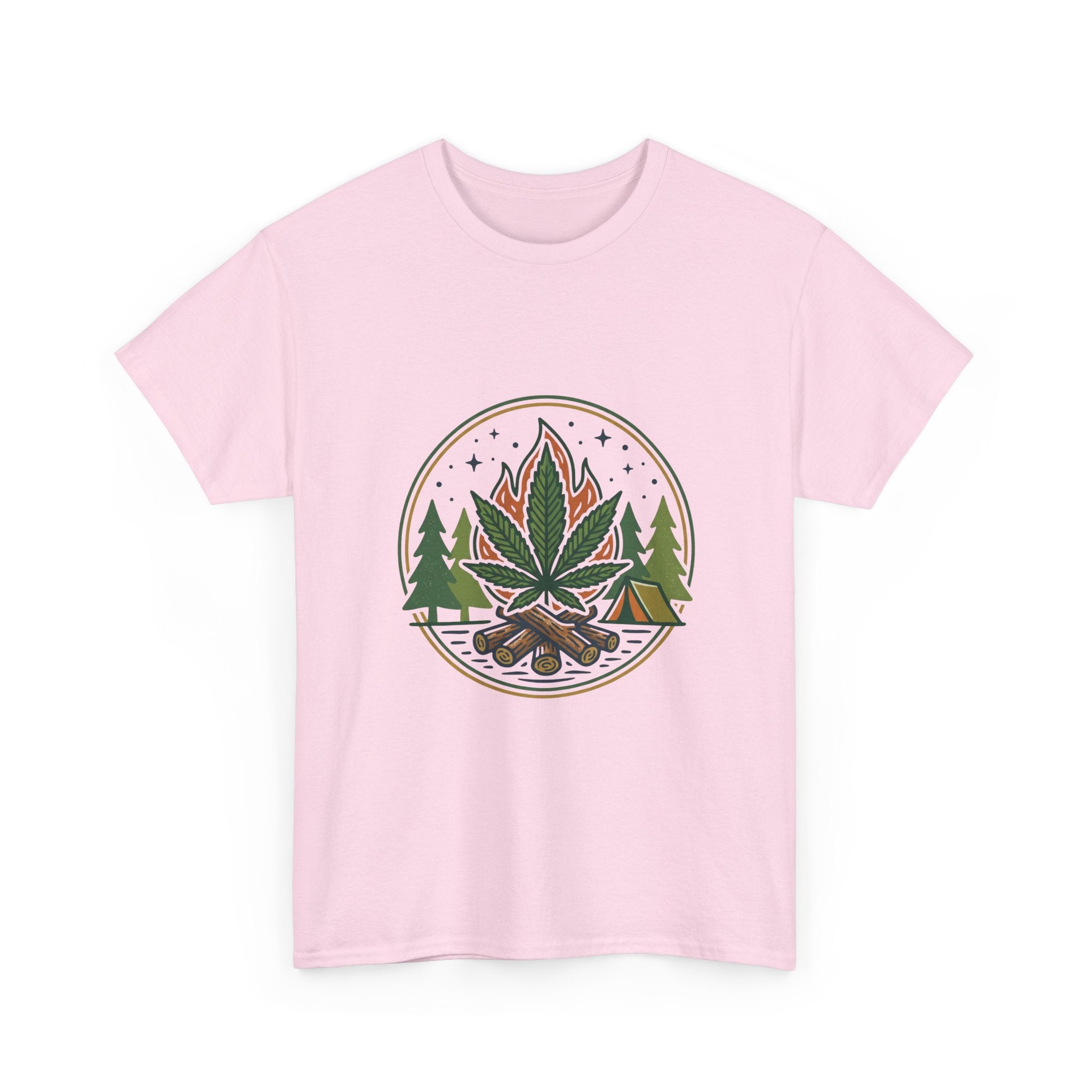 Cannabis Campfire Tee — Outdoor Weed Leaf Forest Graphic T-Shirt
