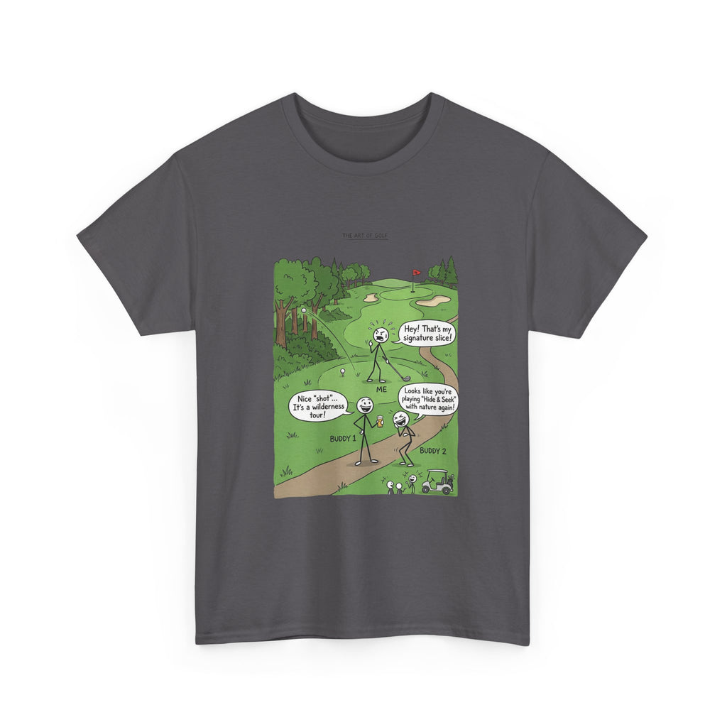 Golf Cartoons Graphic Tee — Funny Golf Humor T-Shirt ("Fore! That's a Mulligan, Dad")