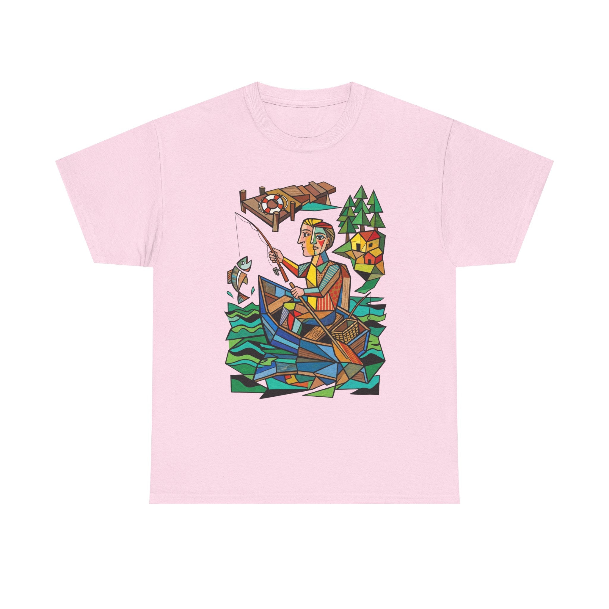 Fishing Canoe T-Shirt — Colorful Stained-Glass Angler Graphic Tee