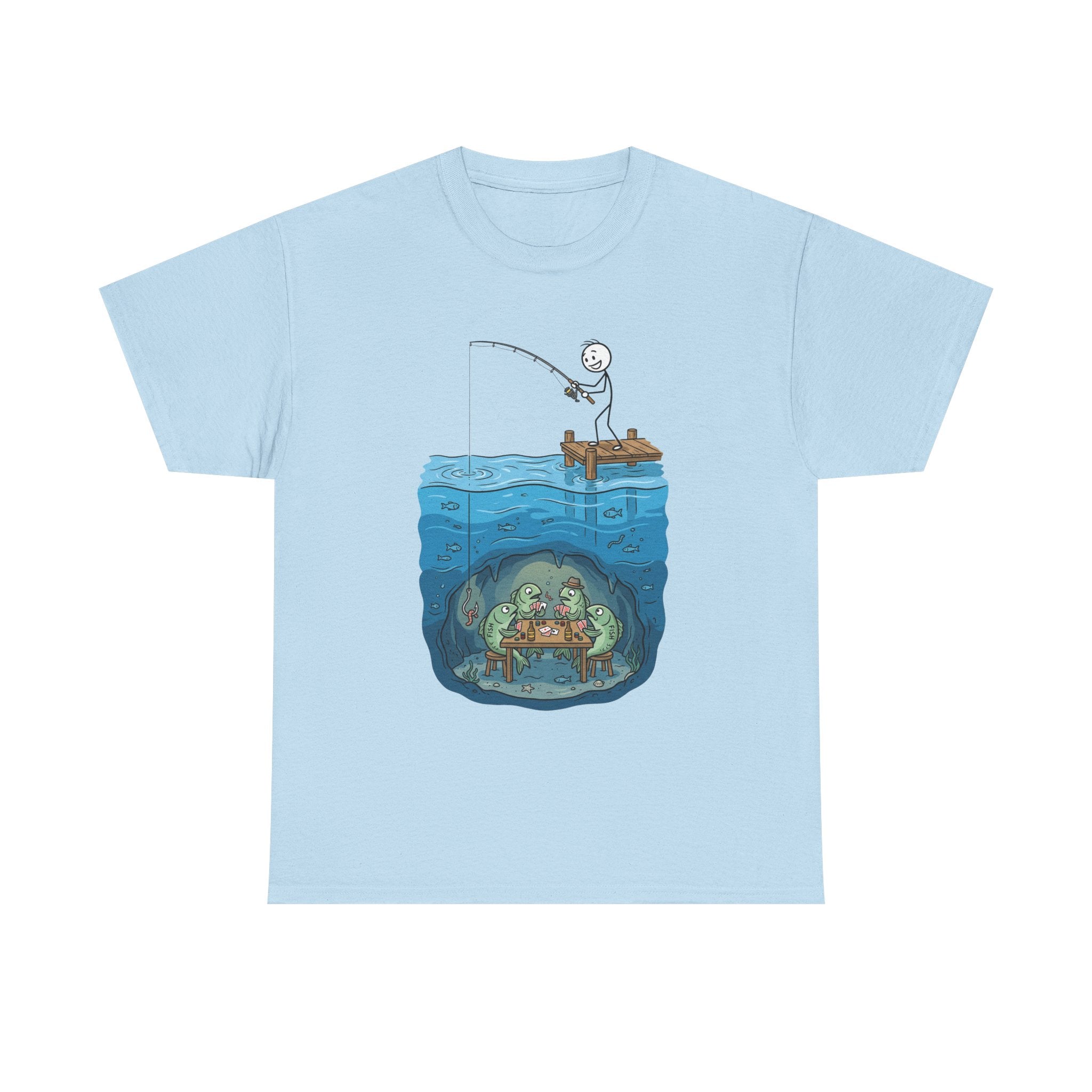 Fishing Tee — Underwater Surprise Cartoon T-Shirt (Fisherman & Sea Creatures)
