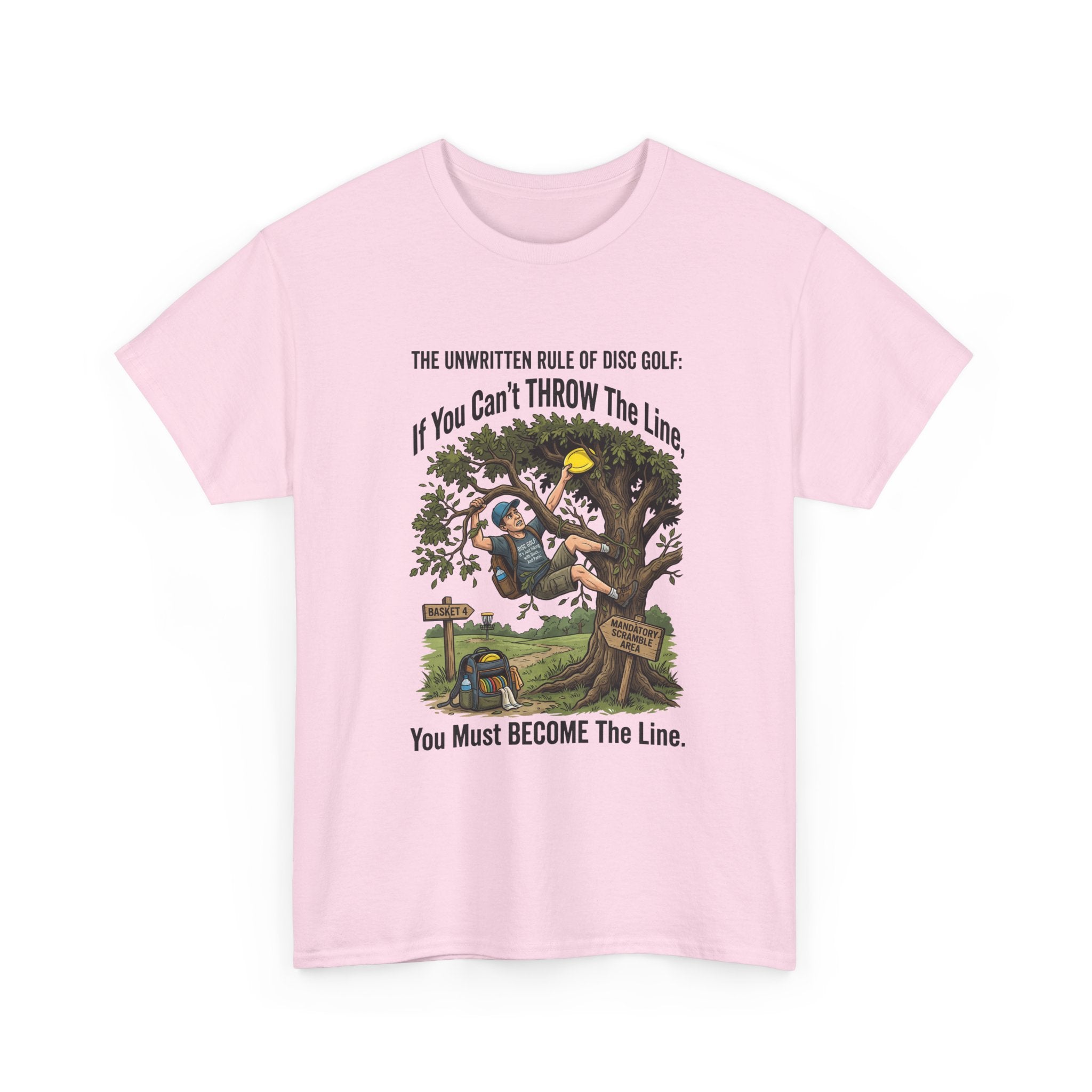Disc Golf T-Shirt - "If You Can't Throw the Line, You Must Become the Line" Vintage Golf Cartoon Tee