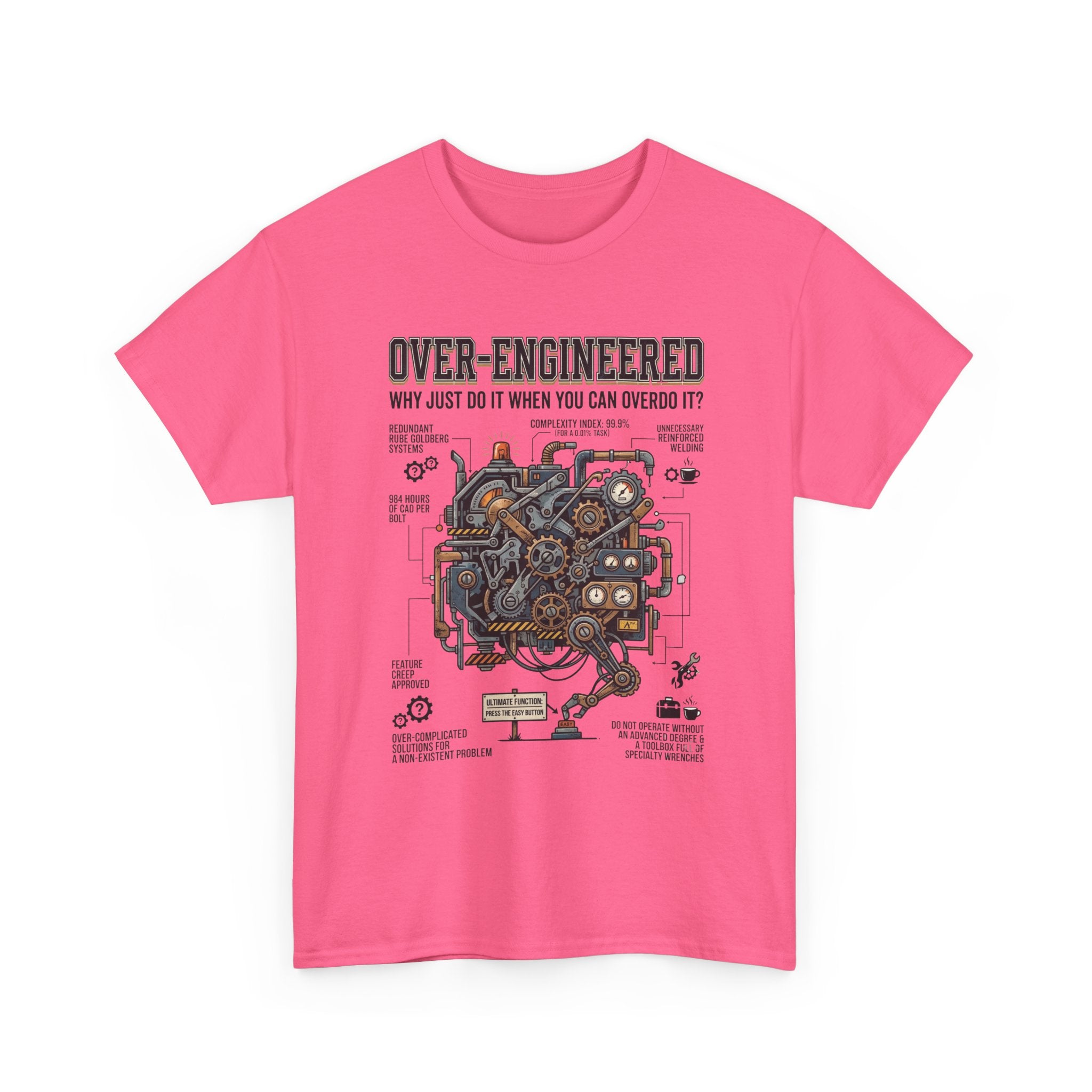Over-Engineered Tee – Funny Engineer T-Shirt with Mechanical Brain Diagram