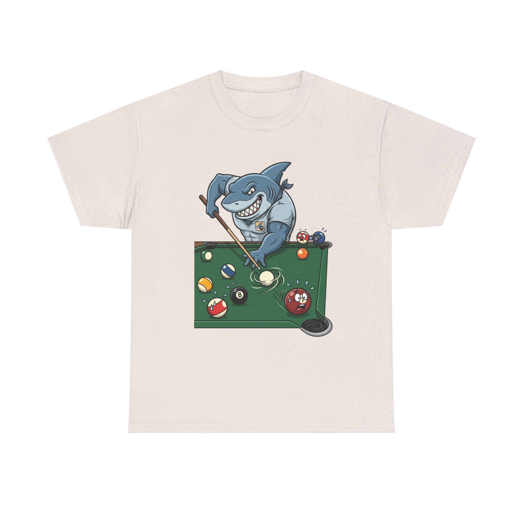 Shark Playing Pool T‑Shirt — Funny Billiards Shark Graphic Tee