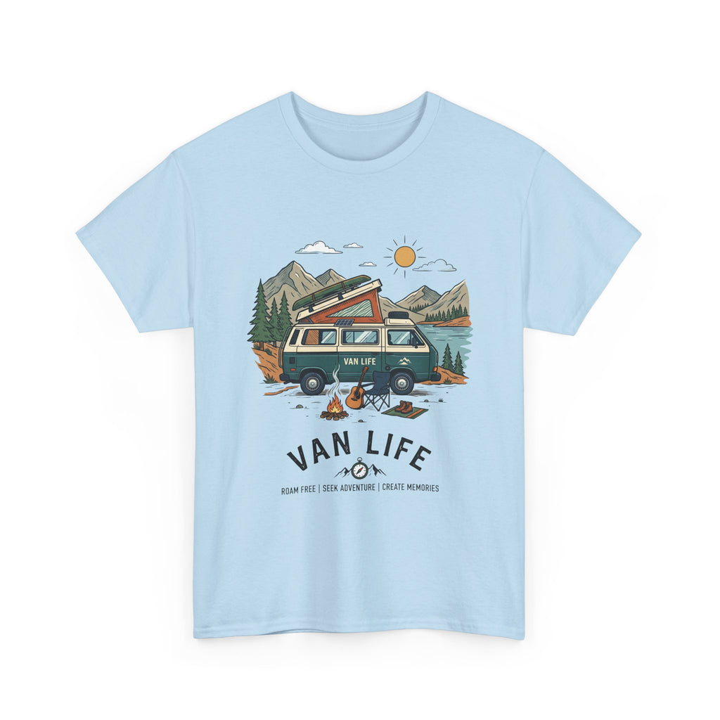 Van Life Camper T-Shirt — Retro Adventure Tee with Campfire Graphic
