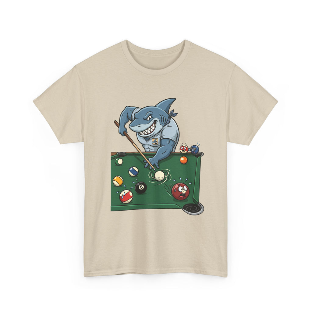 Shark Playing Pool T‑Shirt — Funny Billiards Shark Graphic Tee