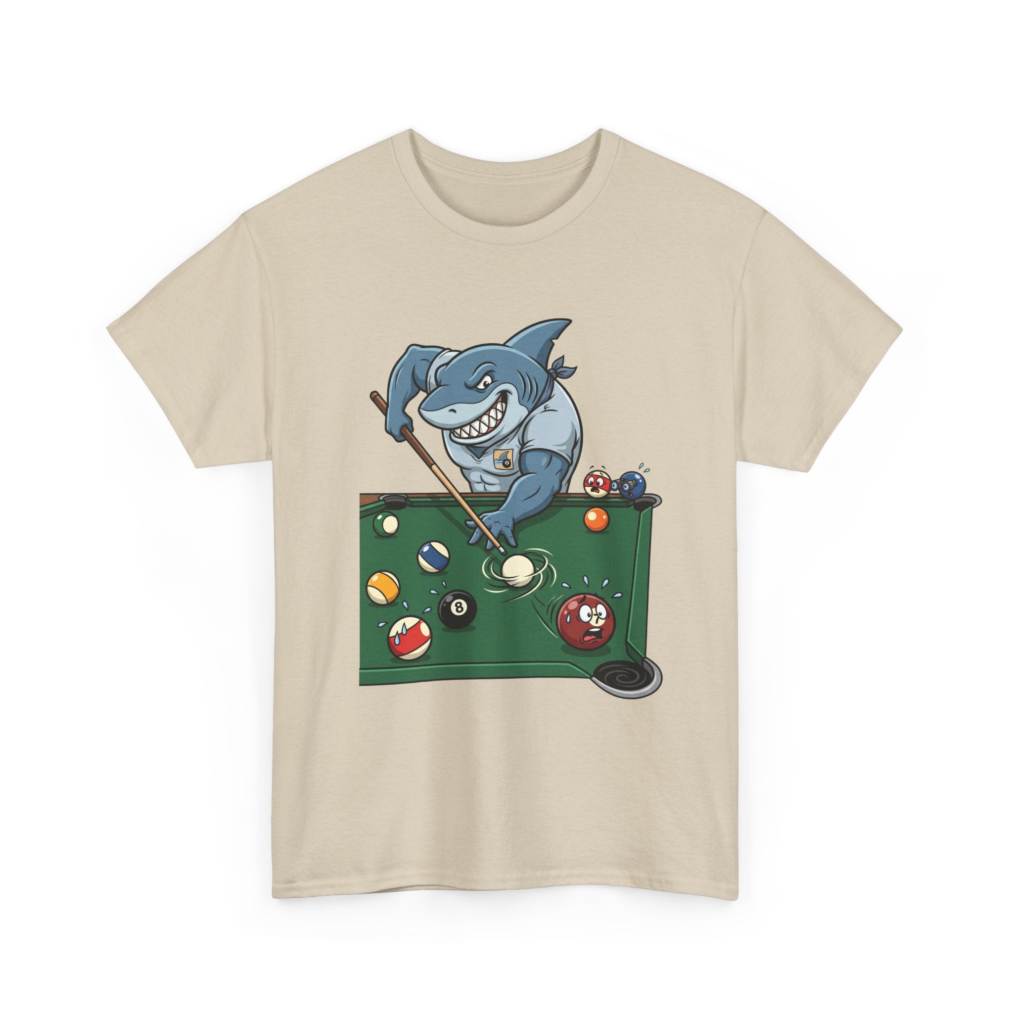 Shark Playing Pool T‑Shirt — Funny Billiards Shark Graphic Tee