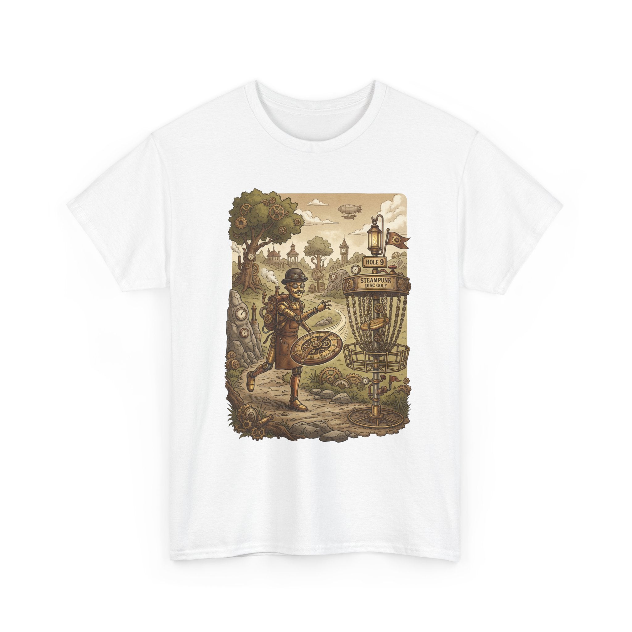 Steampunk Disc Golf Adventure Tee — Vintage Woodland Basket Design