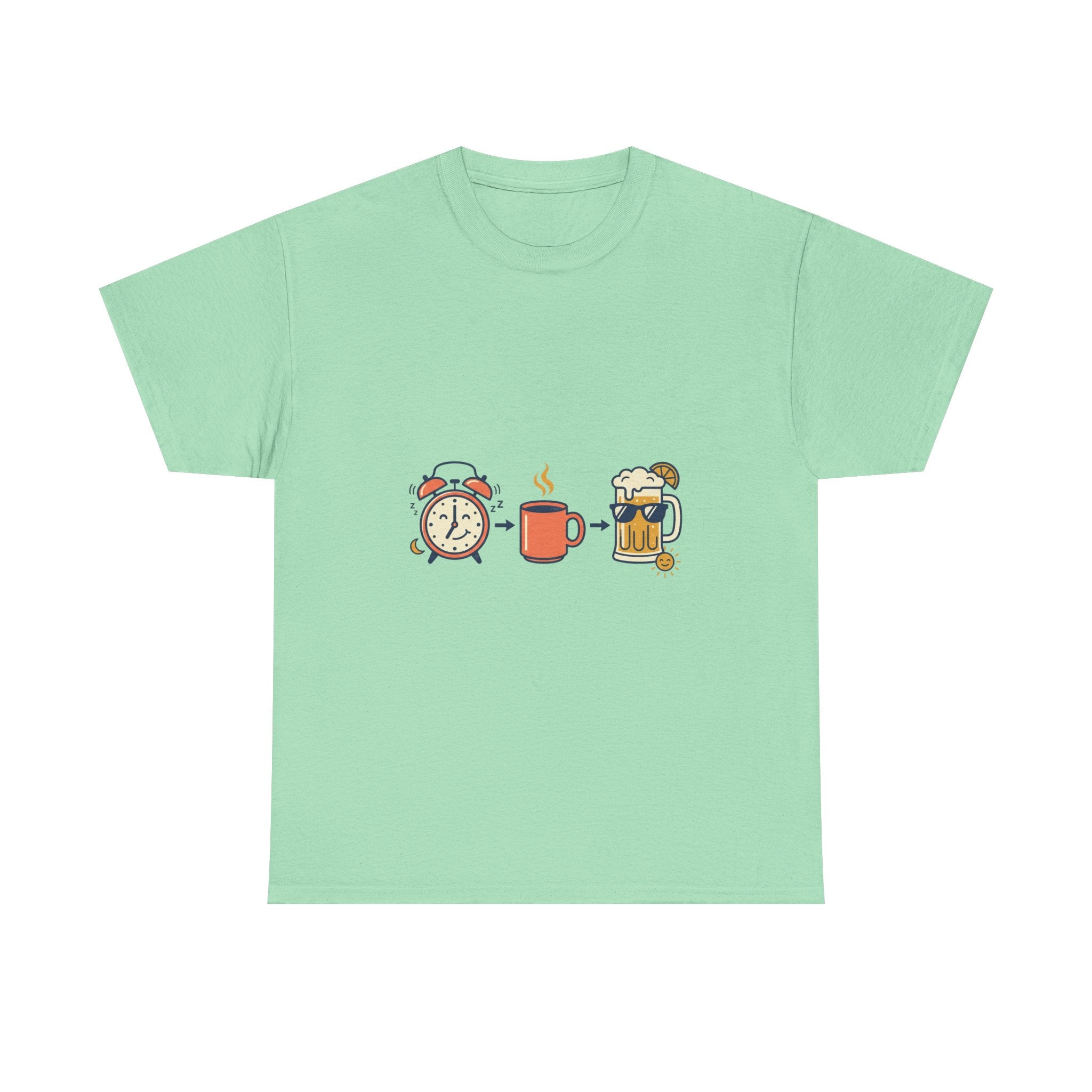 Day Drinking Tee — Alarm, Coffee & Beer Cute Icon Trio Graphic Shirt