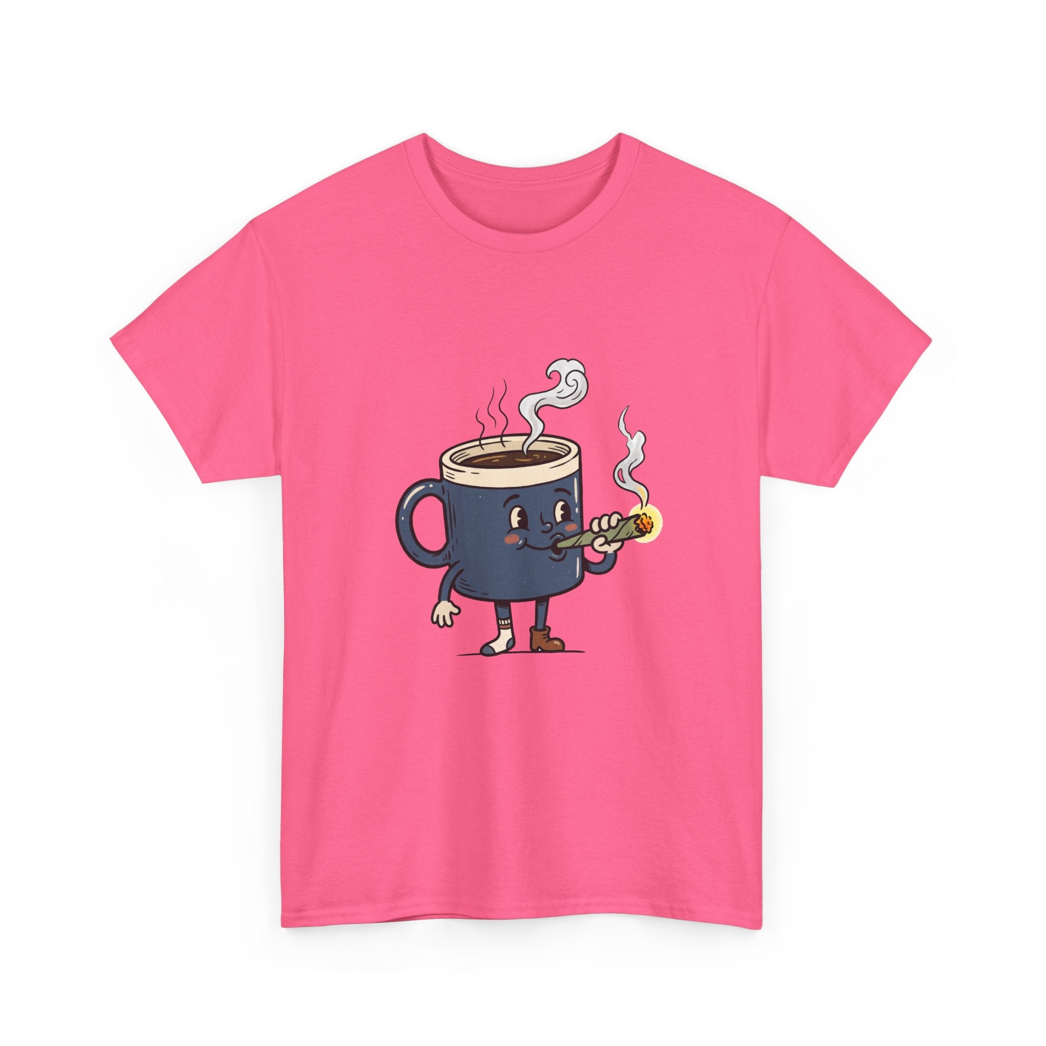 Coffee and a Joint Character Tee — Funny Smoking Joint Cartoon Shirt