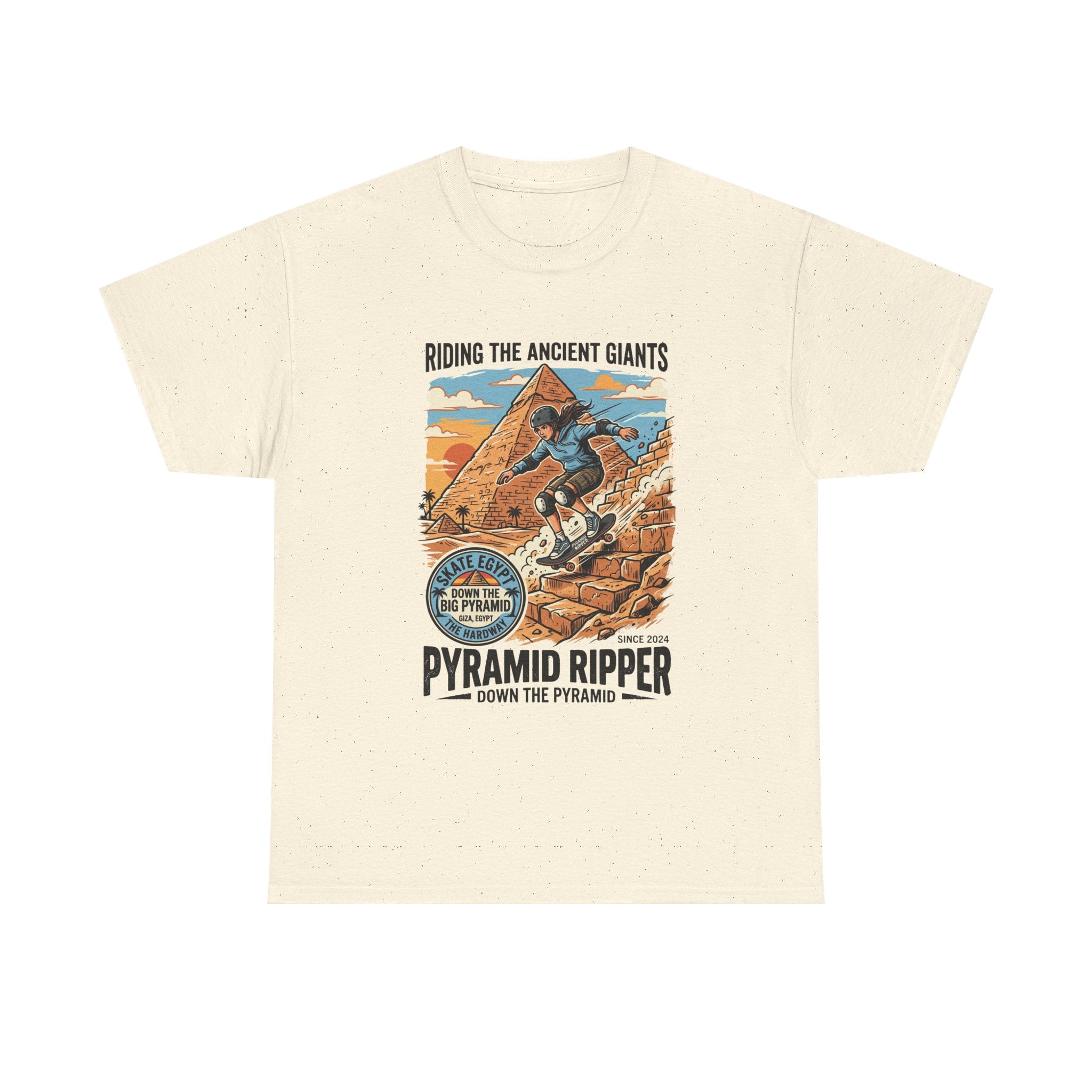 Pyramid Skateboarder T-Shirt — 'Riding the Ancient Giants' Vintage Surf Graphic