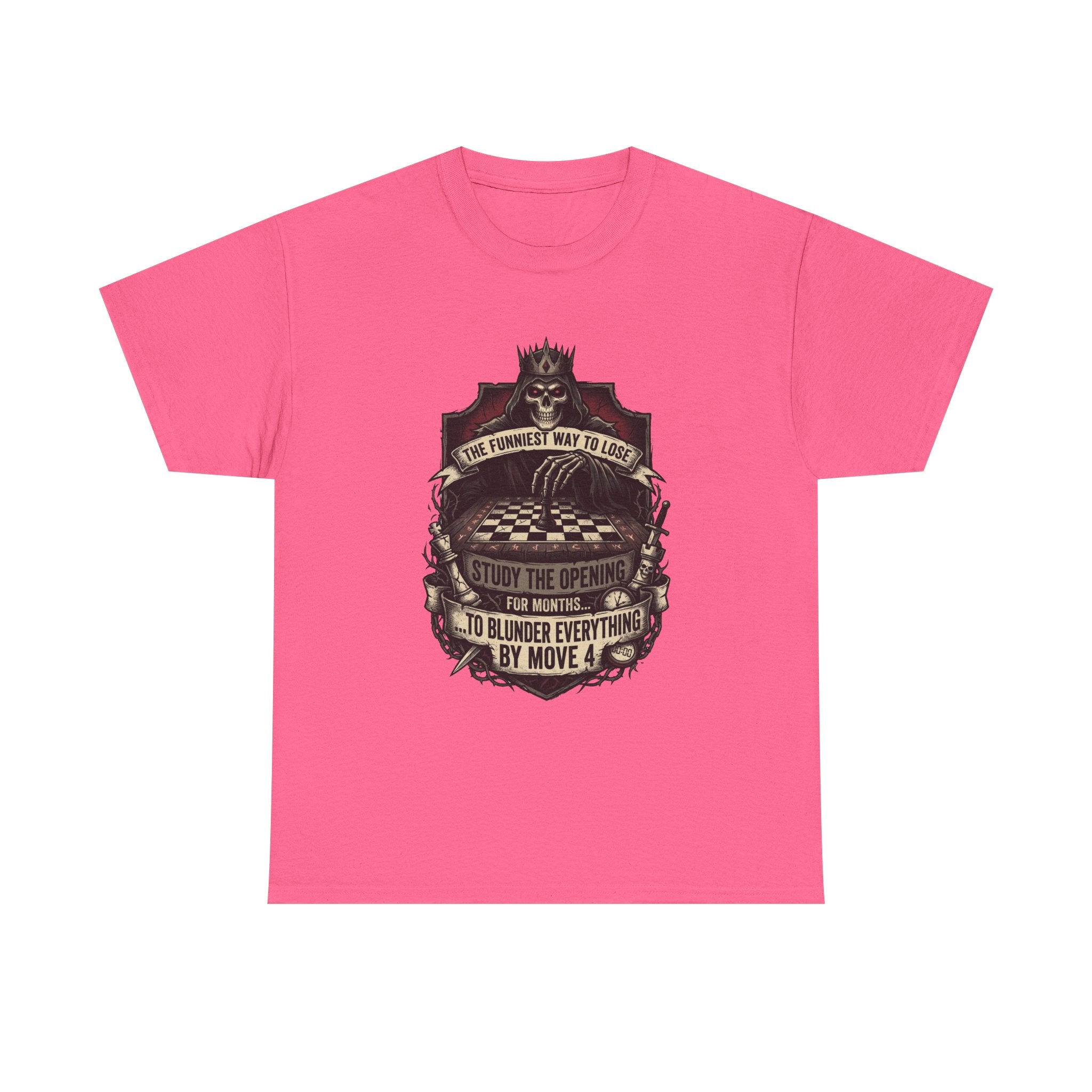 Chess Lover T-Shirt — "Study the Opening... Blunder Everything by Move 4" Vintage Chess Tee