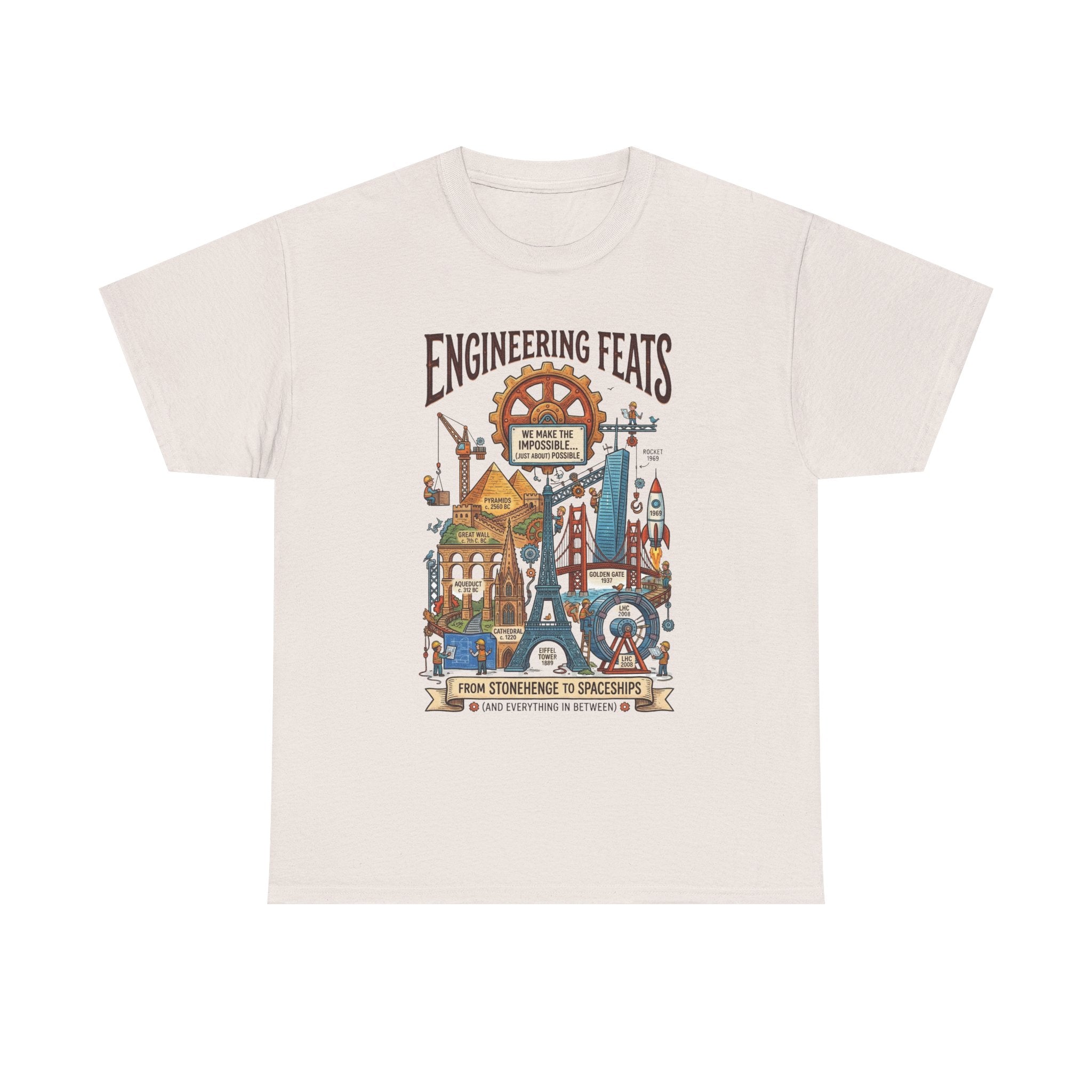 Engineering Feats T‑Shirt — STEM Vintage Landmark Illustration
