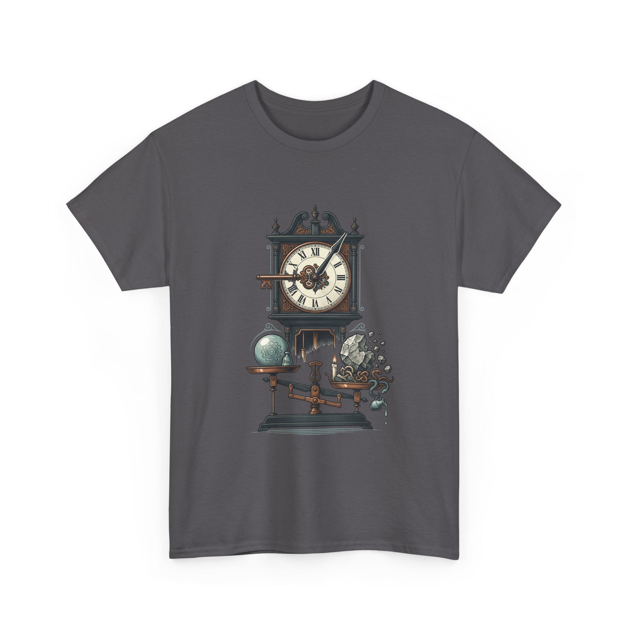 Vintage Clock & Globe Tee — Steampunk Timekeeper Graphic T-Shirt