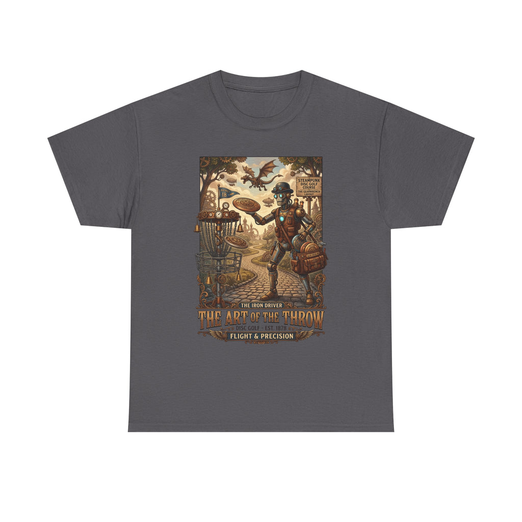 Steampunk Disc Golf T-Shirt — "The Art of the Throw" Vintage Disc Golfer Graphic Tee