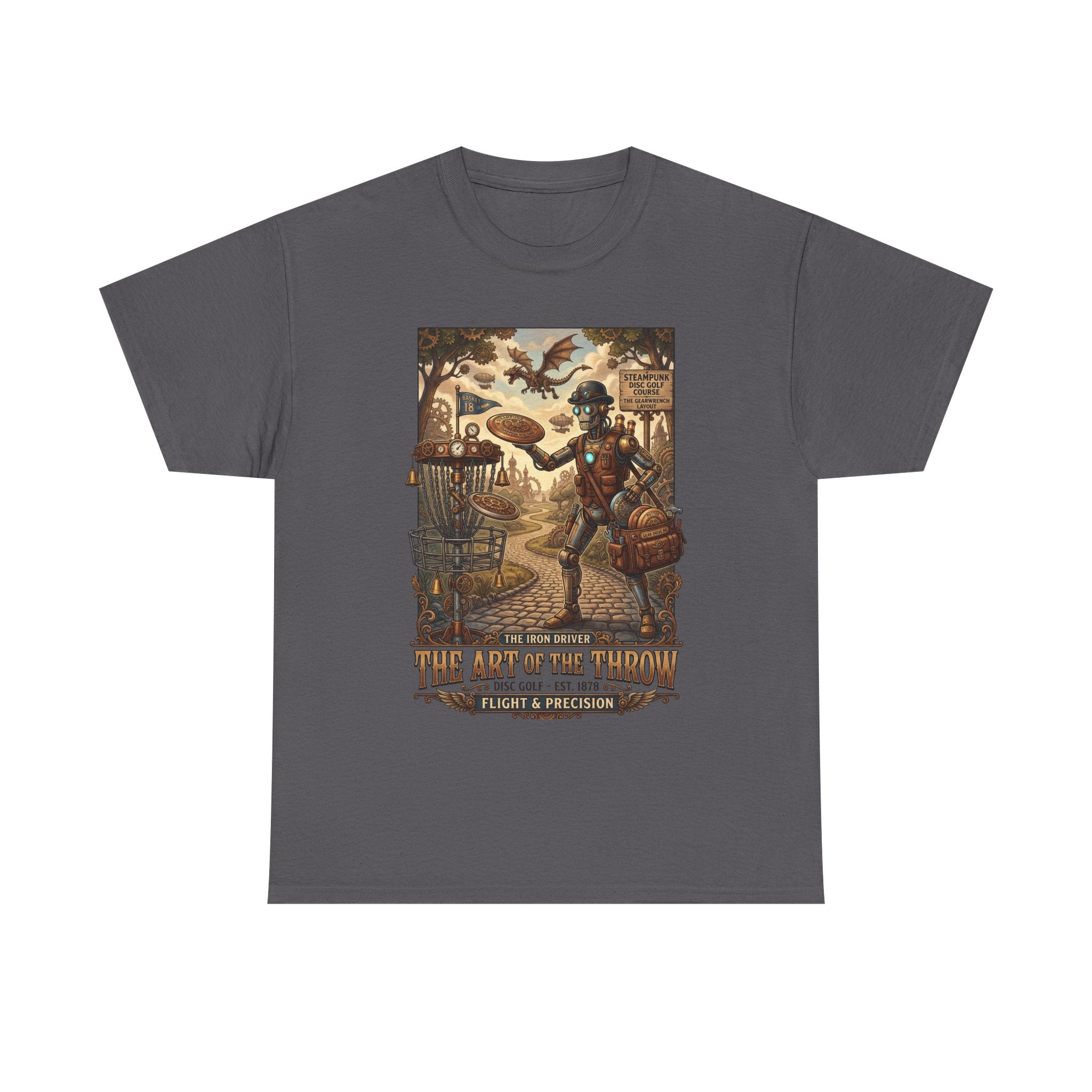 Steampunk Disc Golf T-Shirt — "The Art of the Throw" Vintage Disc Golfer Graphic Tee