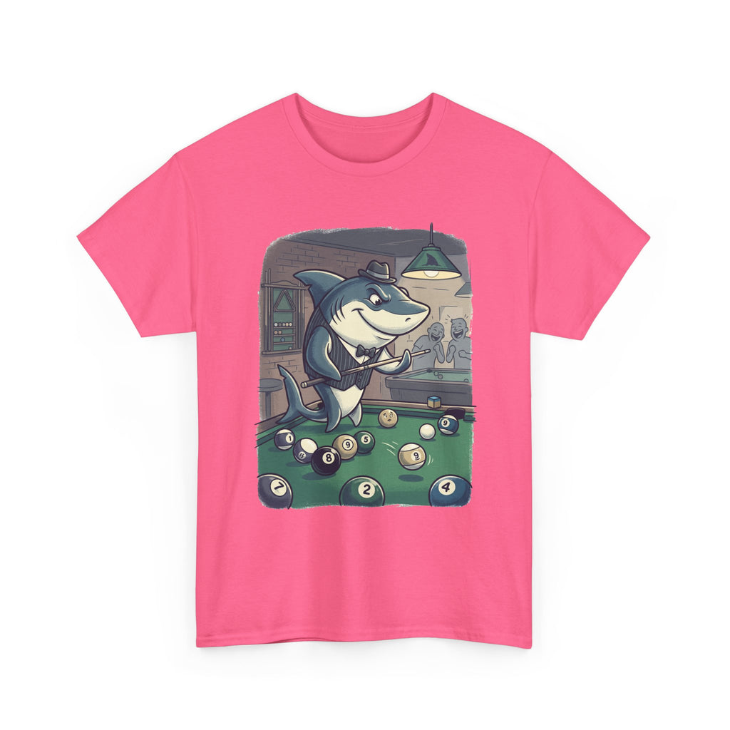 Shark Playing Pool T-Shirt – Funny Billiards Cartoon Tee