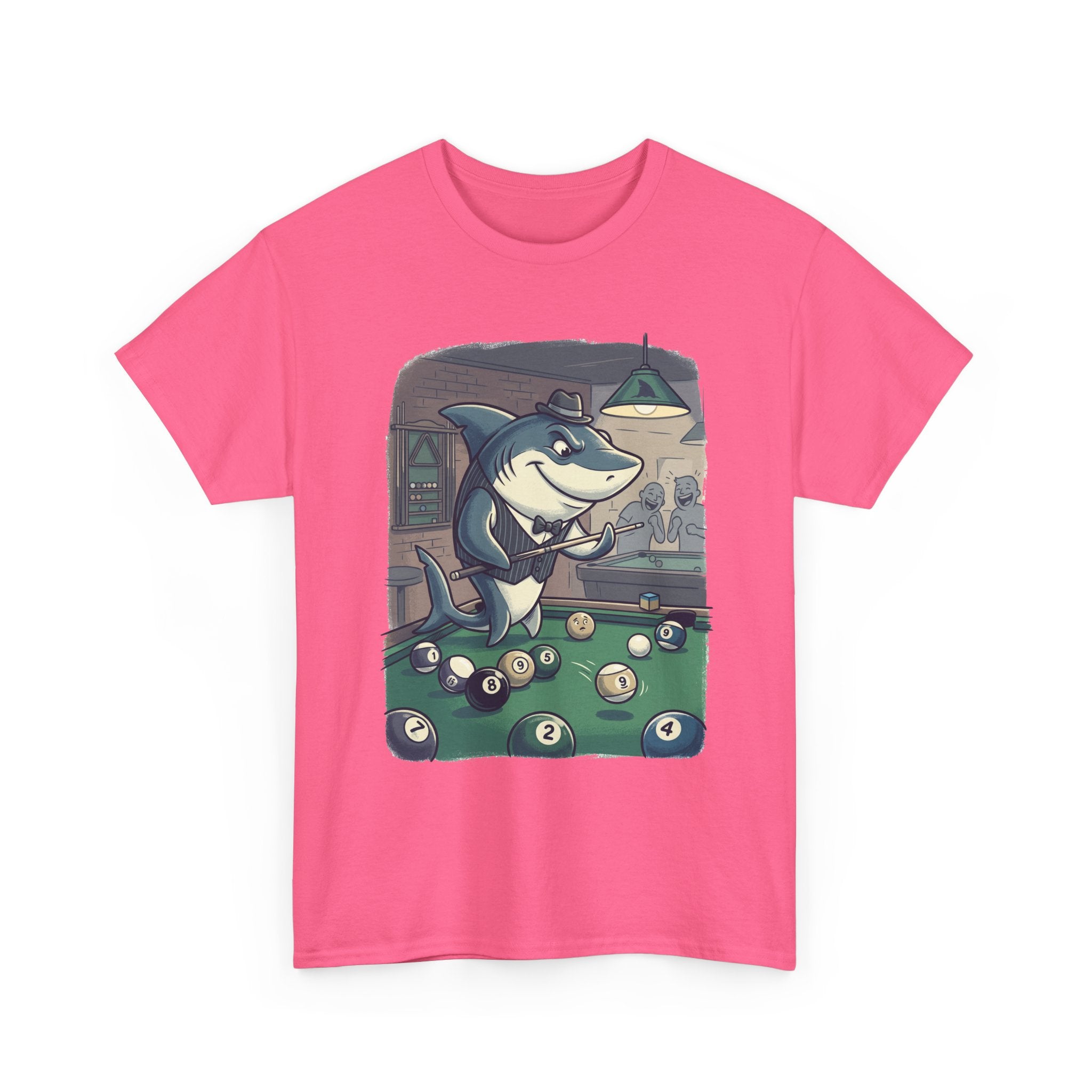 Shark Playing Pool T-Shirt – Funny Billiards Cartoon Tee