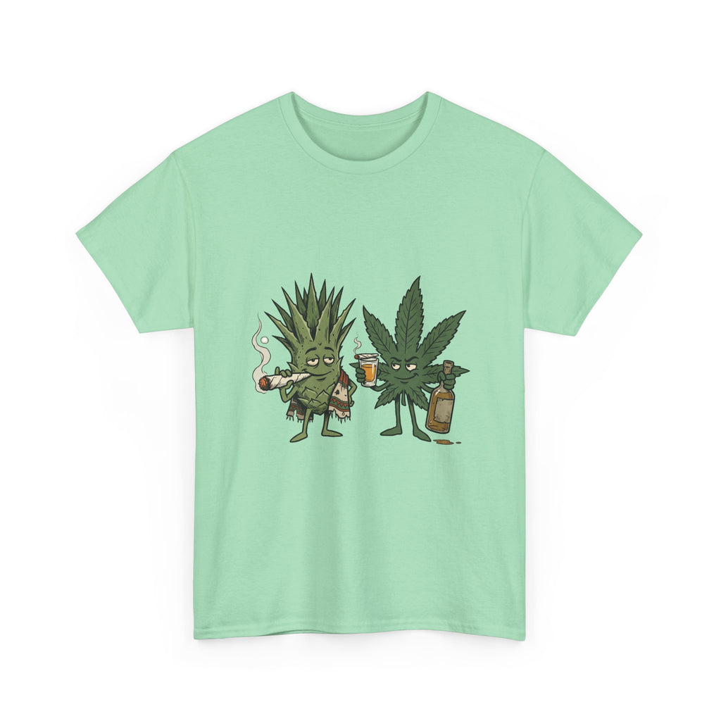 Marijuana Leaf and Agave Friends T-Shirt – Funny Cannabis Leaf & Tequila Smoking Tee