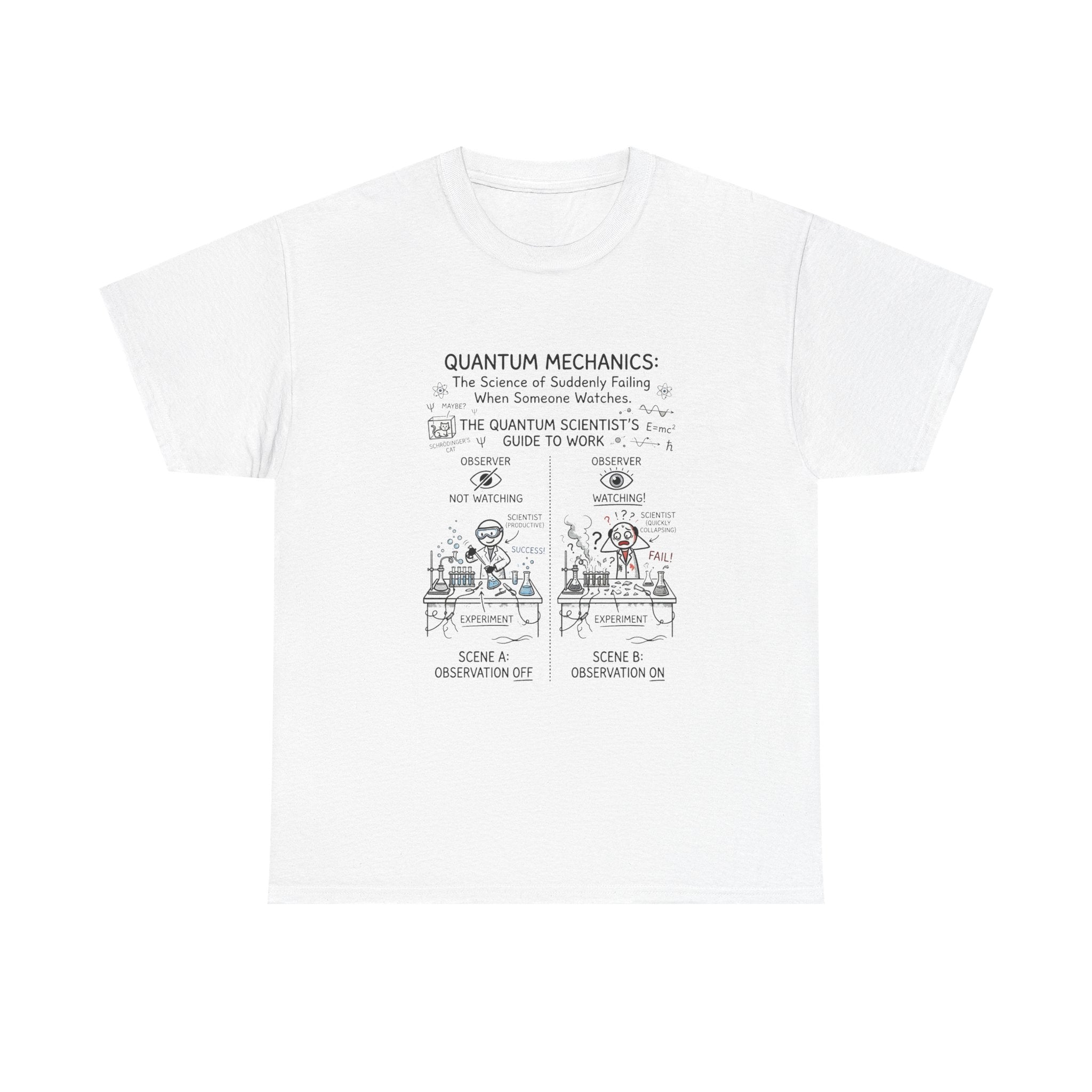 Quantum Mechanics Cartoon T‑Shirt — Funny Science Diagram Tee