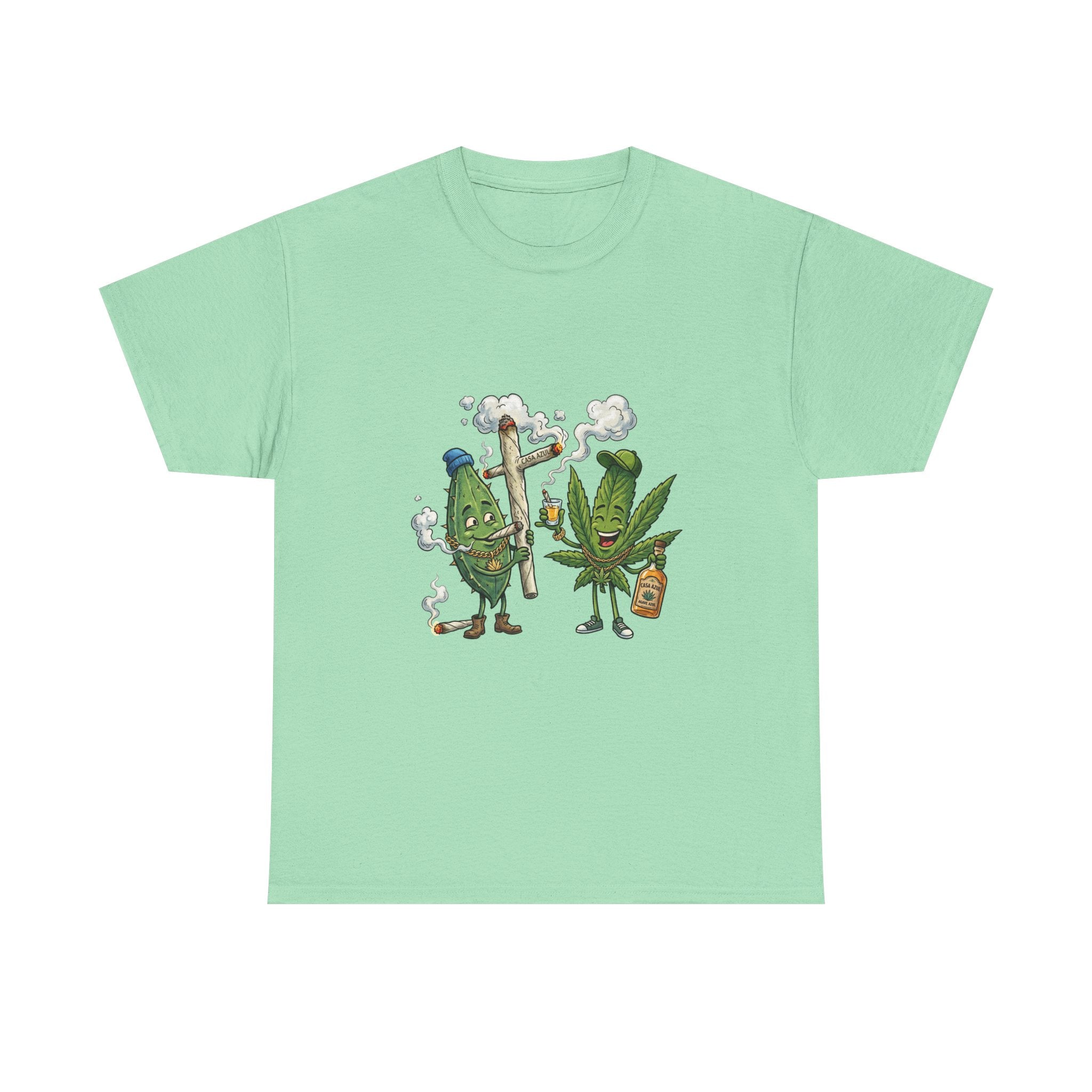 1 Tequila & Cannabis Buds Cartoon Tee — Funny Smoking Weed Plant Graphic T-Shirt