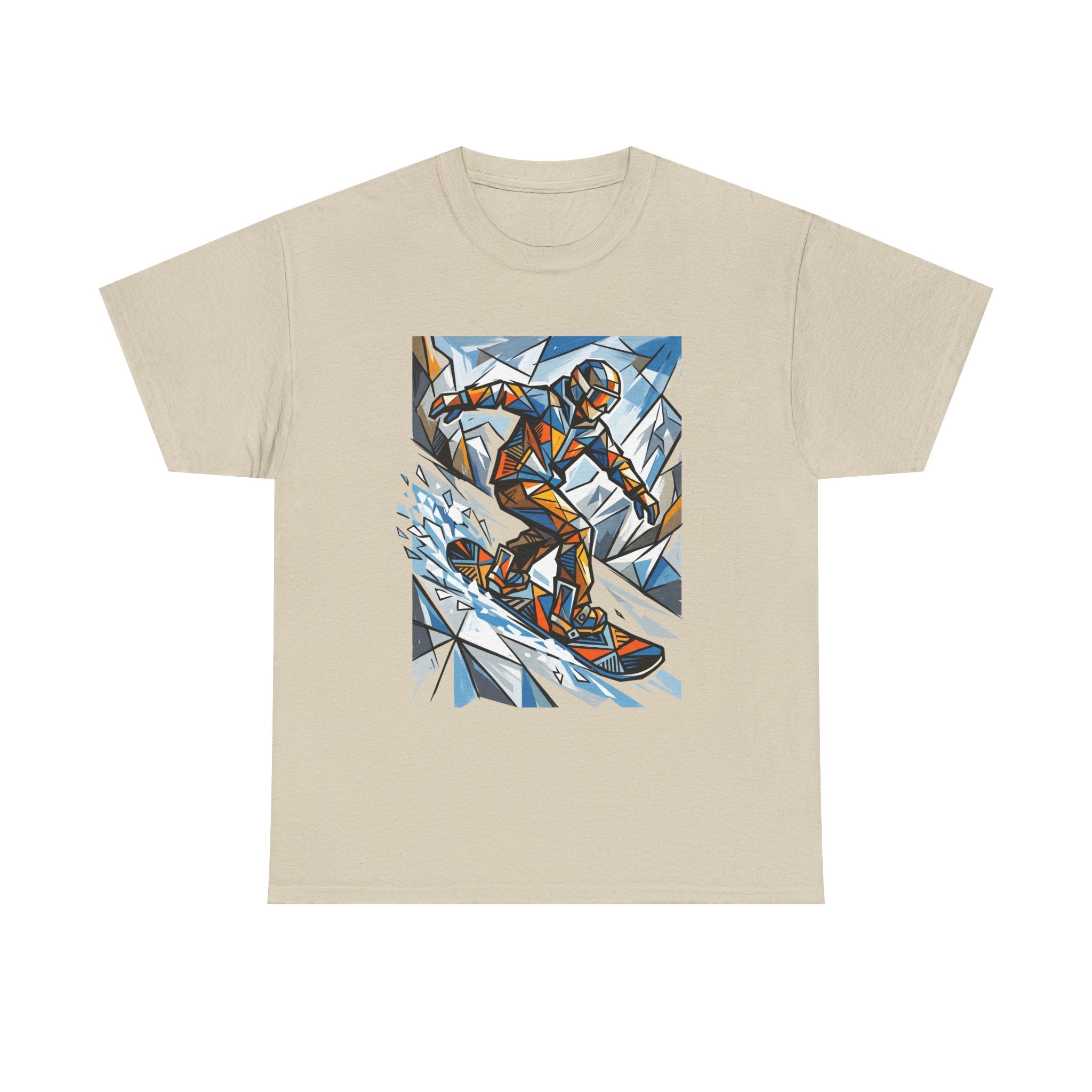 Snowboarder Geometric Art T-Shirt — Abstract Winter Sports Graphic Tee