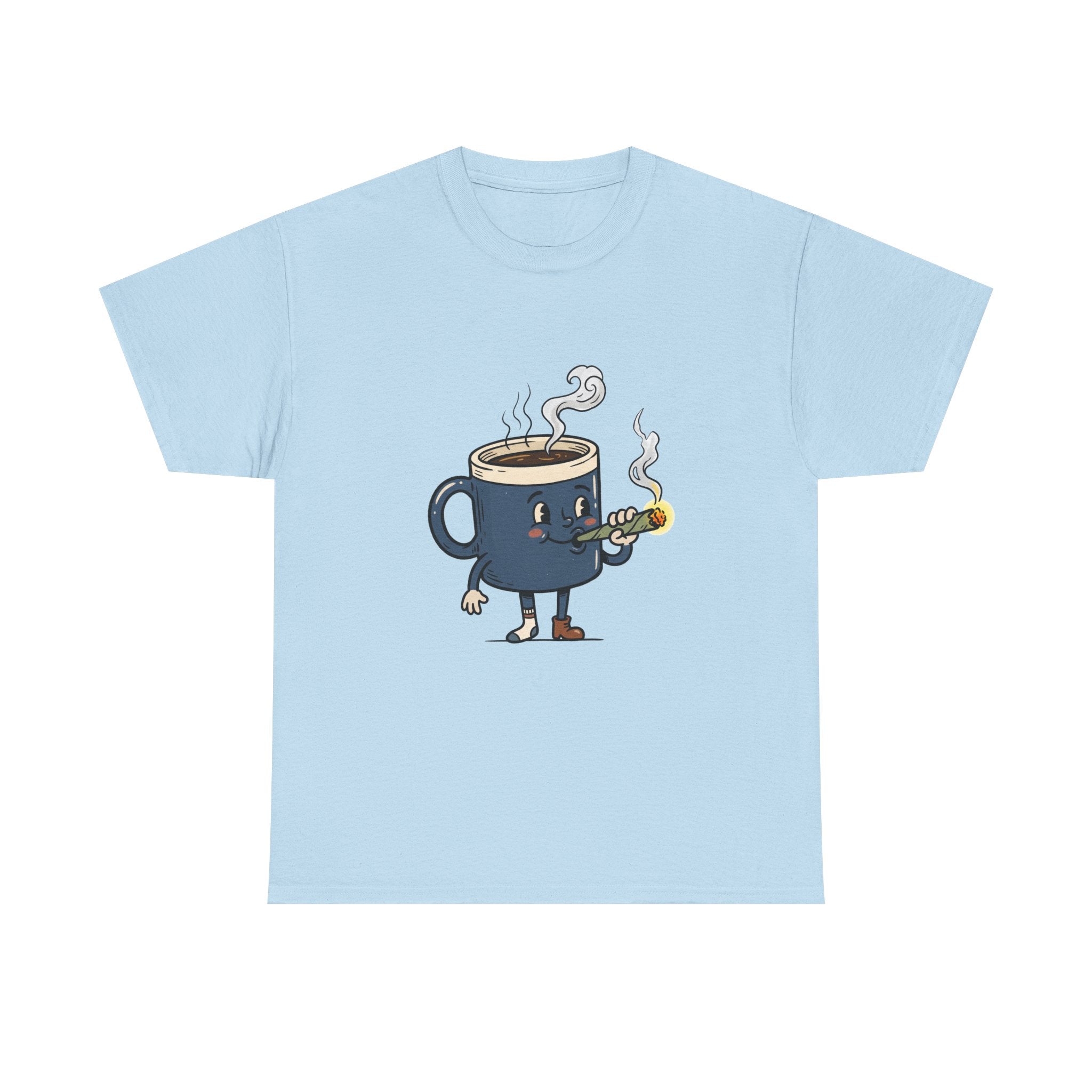 Coffee and a Joint Character Tee — Funny Smoking Joint Cartoon Shirt