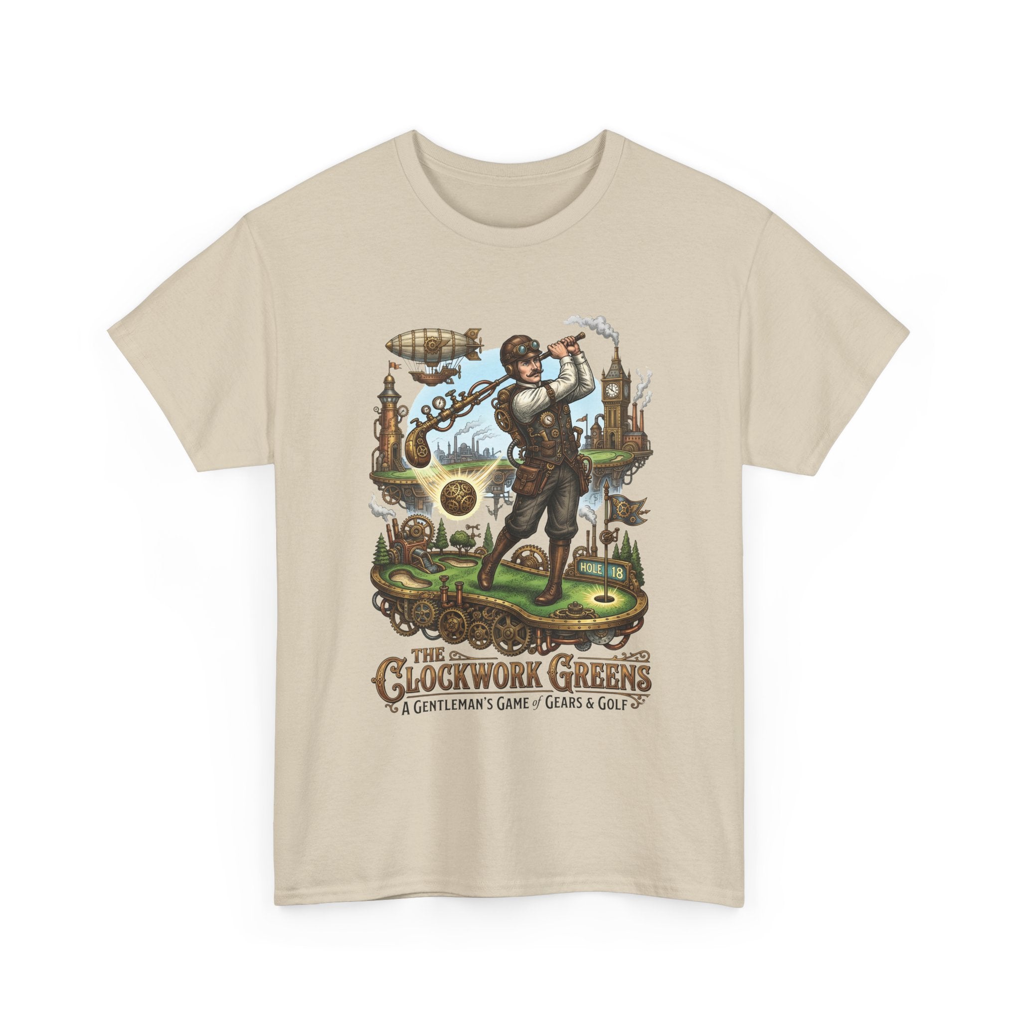 Golf Steampunk T-Shirt — "The Clockwork Greens" Vintage Golfing Design