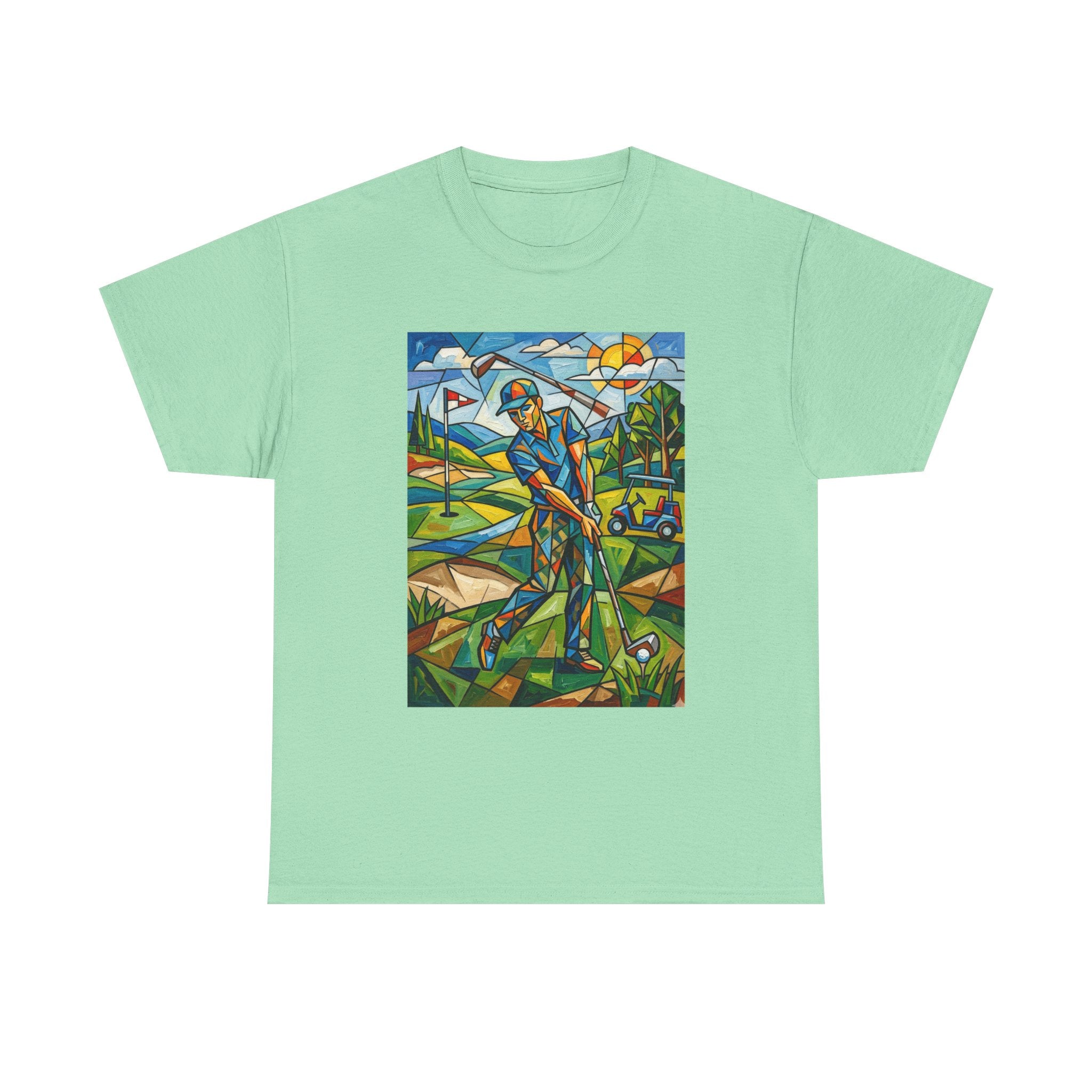 Golf Stained Glass Art Tee — Colorful Golfer Graphic T-Shirt