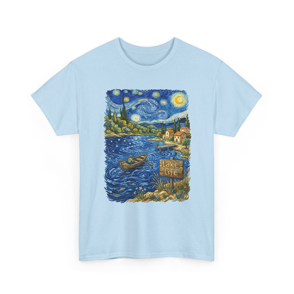 T-Shirt — Van Gogh Night Lake Art Tee (Boat on Starry Night)