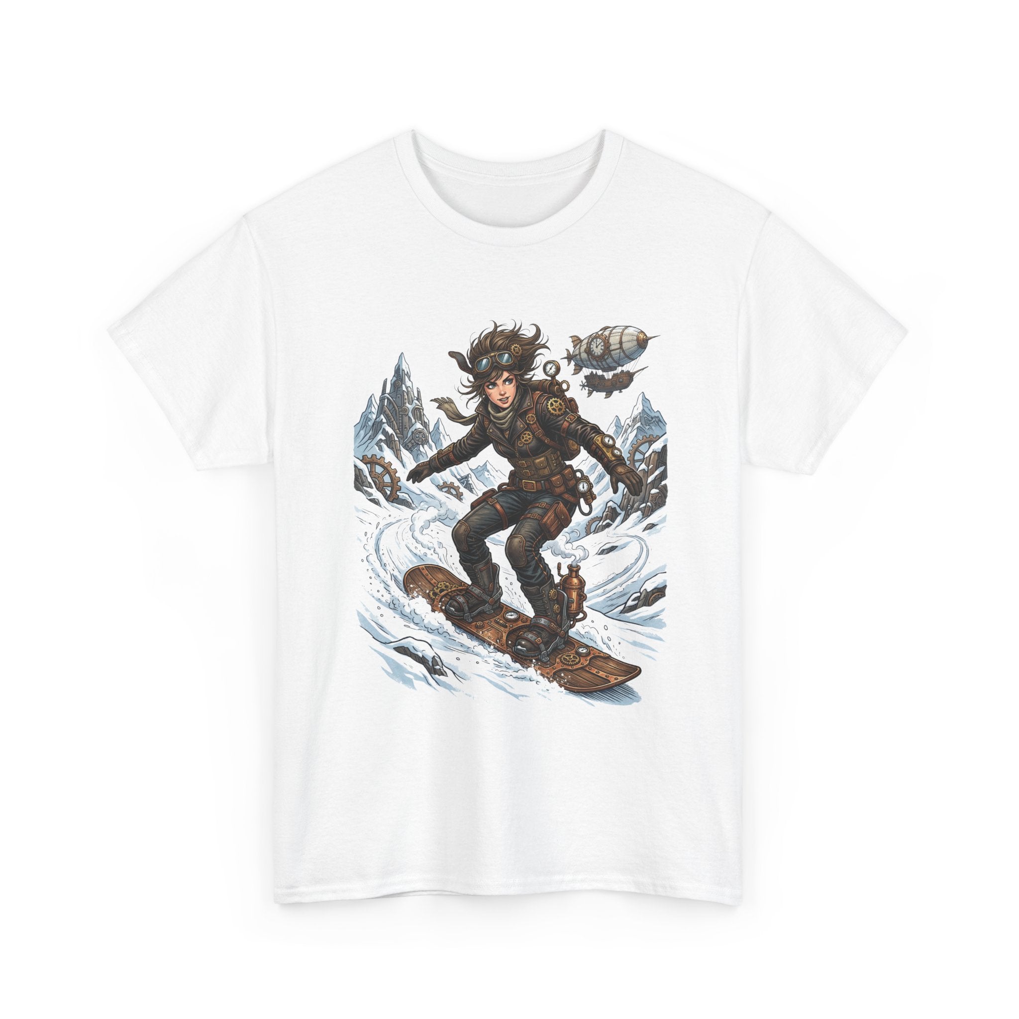 Steampunk Girl Snowboarder Graphic Tee — Winter Snowboarding Adventure Shirt