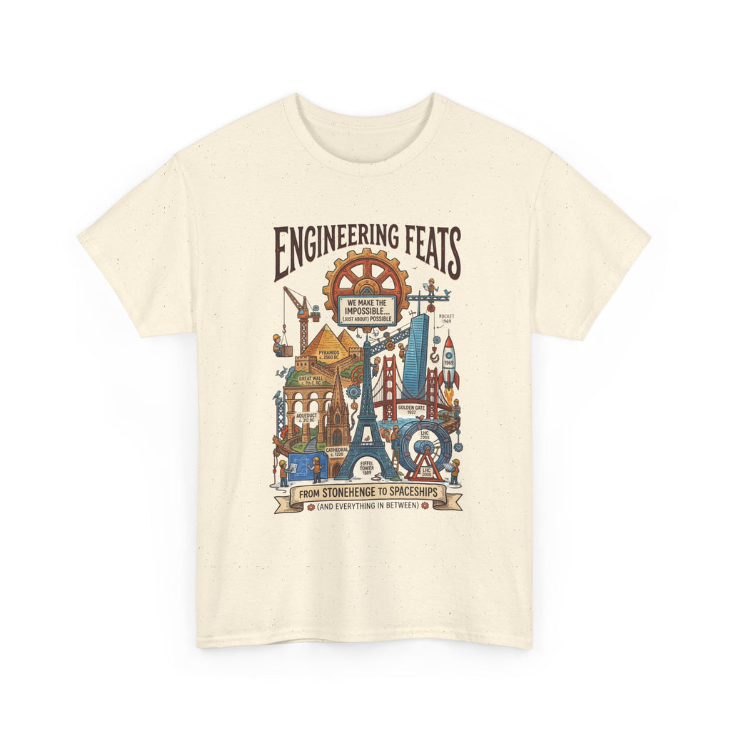Engineering Feats T‑Shirt — STEM Vintage Landmark Illustration