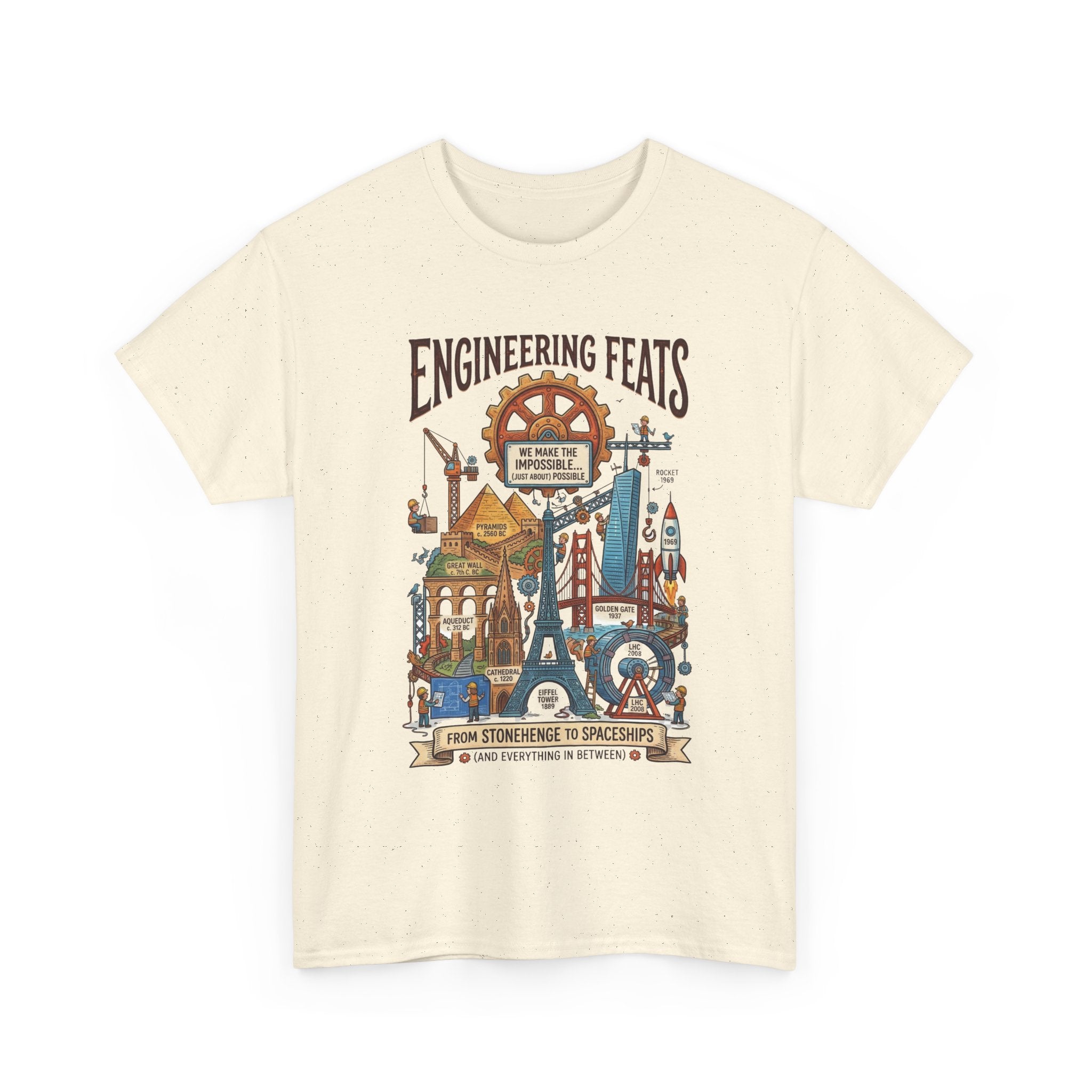 Engineering Feats T‑Shirt — STEM Vintage Landmark Illustration