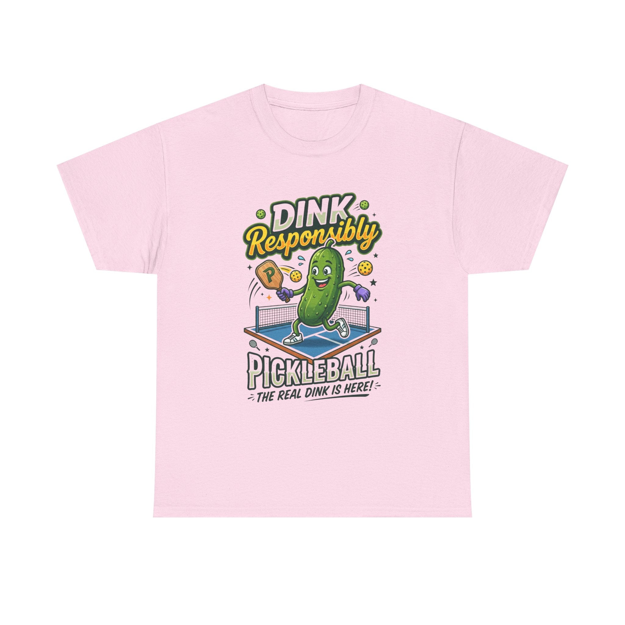 Pickleball T-Shirt — "Dink Responsibly" Funny Pickle Cartoon Tee