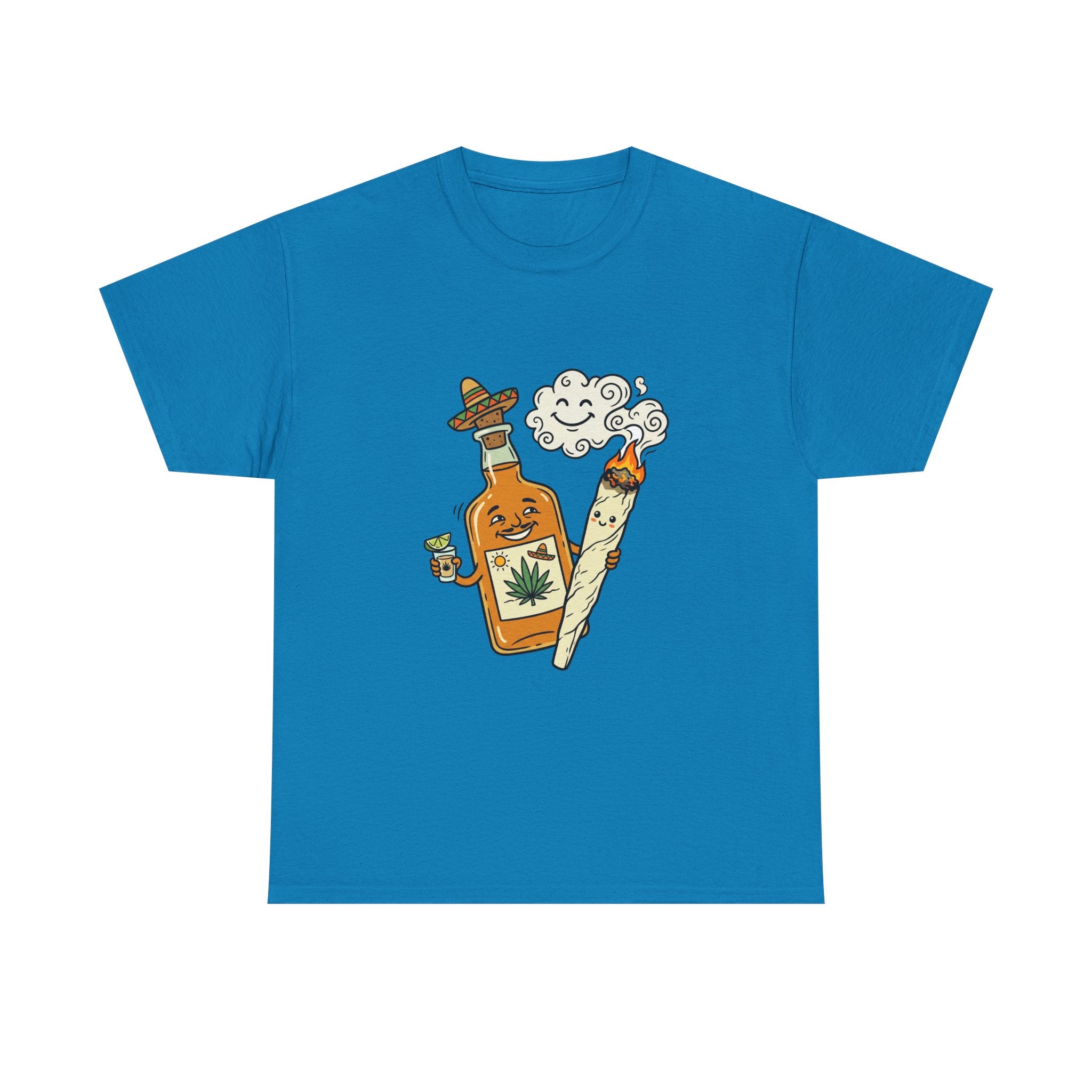 Cannabis & Tequila Tee — Funny Joint and Bottle Graphic T-Shirt