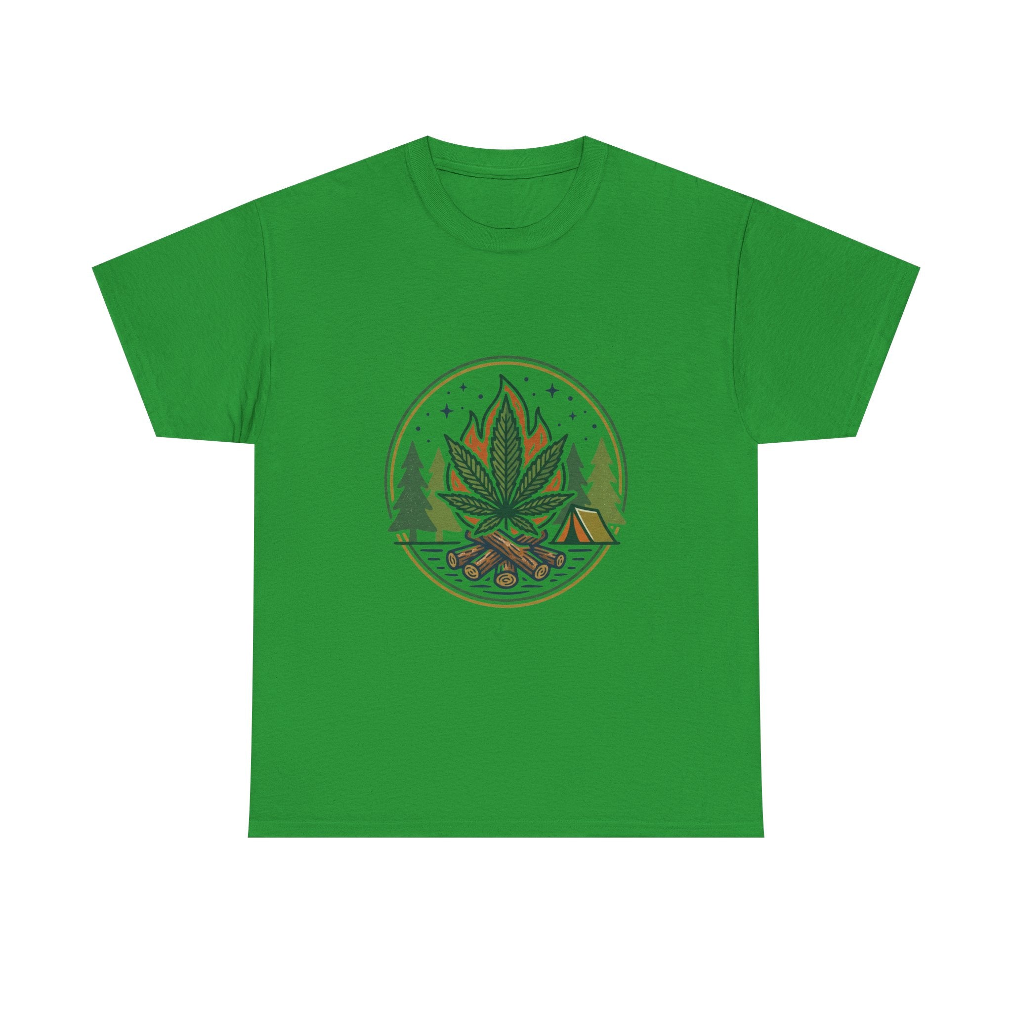 Cannabis Campfire Tee — Outdoor Weed Leaf Forest Graphic T-Shirt